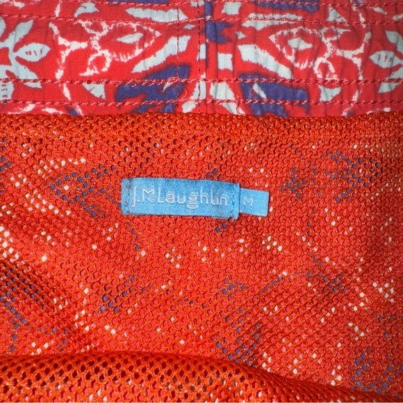 J McLaughlin Men’s Swim Trunks Orange Blue Kaleidoscope w/ 6” Inseam Size Medium - Picture 5 of 9